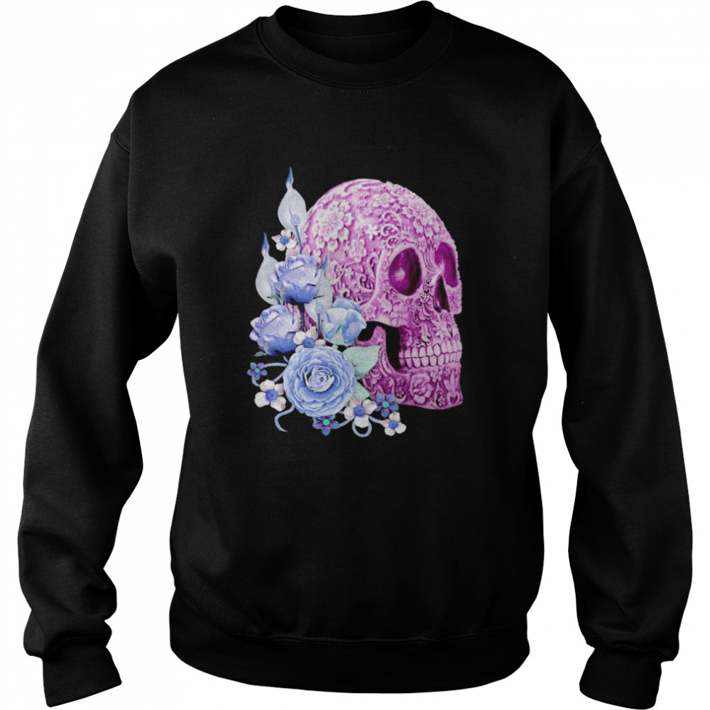 Skull Day Of The Dead Blue Flowers  Unisex Sweatshirt