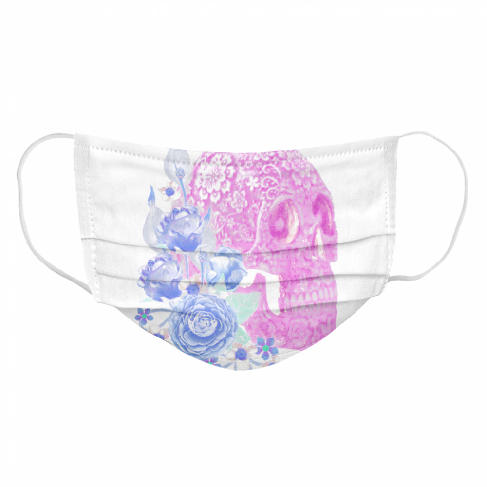 Skull Day Of The Dead Blue Flowers  Cloth Face Mask