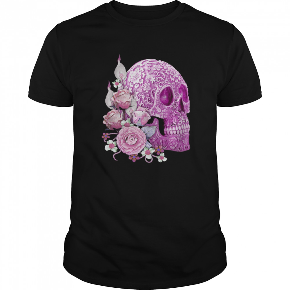 Skull Day Of The Dead Pink Flowers shirt