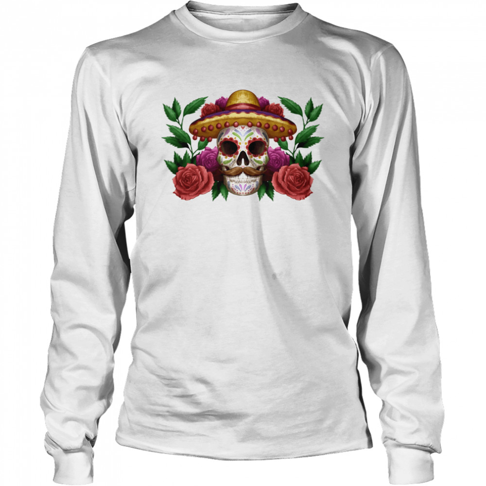 Skull Dia De Los Muertos Mexican Holiday  Long Sleeved T-shirt