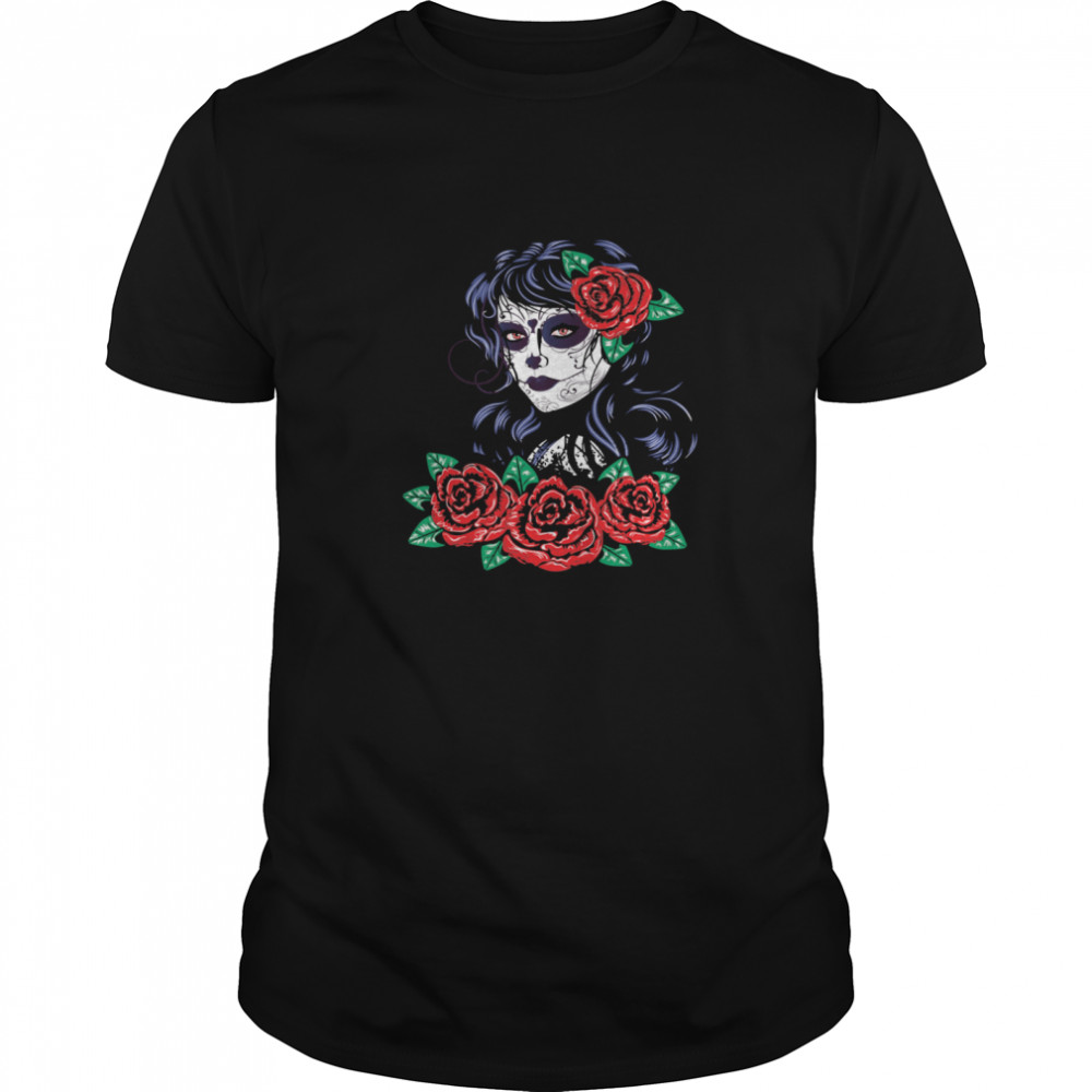 Skull Girl With Red Roses shirt