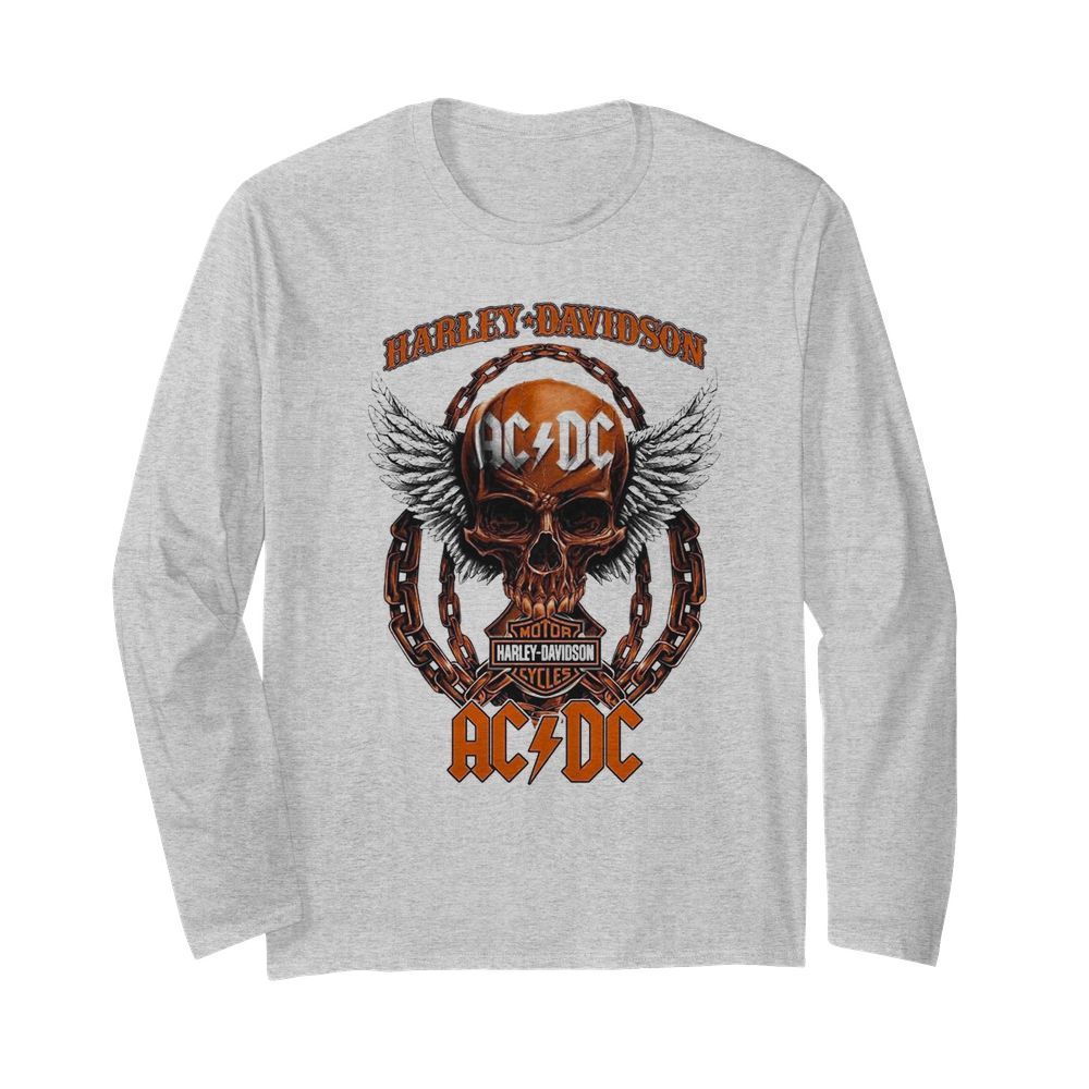 Skull Harley Davidson Motorcycles Ac Dc  Long Sleeved T-shirt 