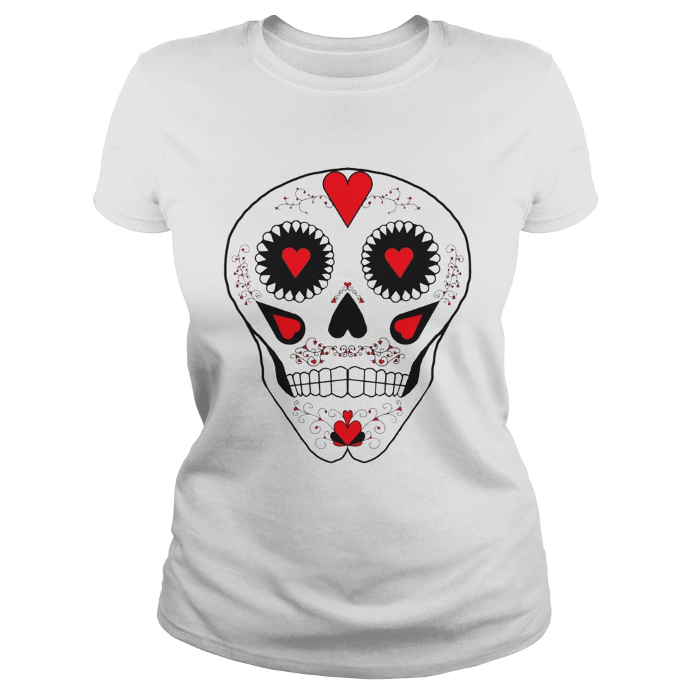 Skull Hearts Red Black White Day Of The Dead  Classic Ladies