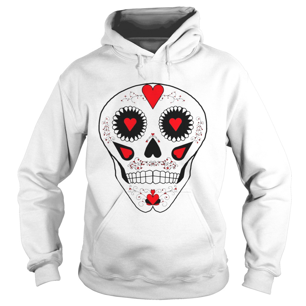 Skull Hearts Red Black White Day Of The Dead  Hoodie