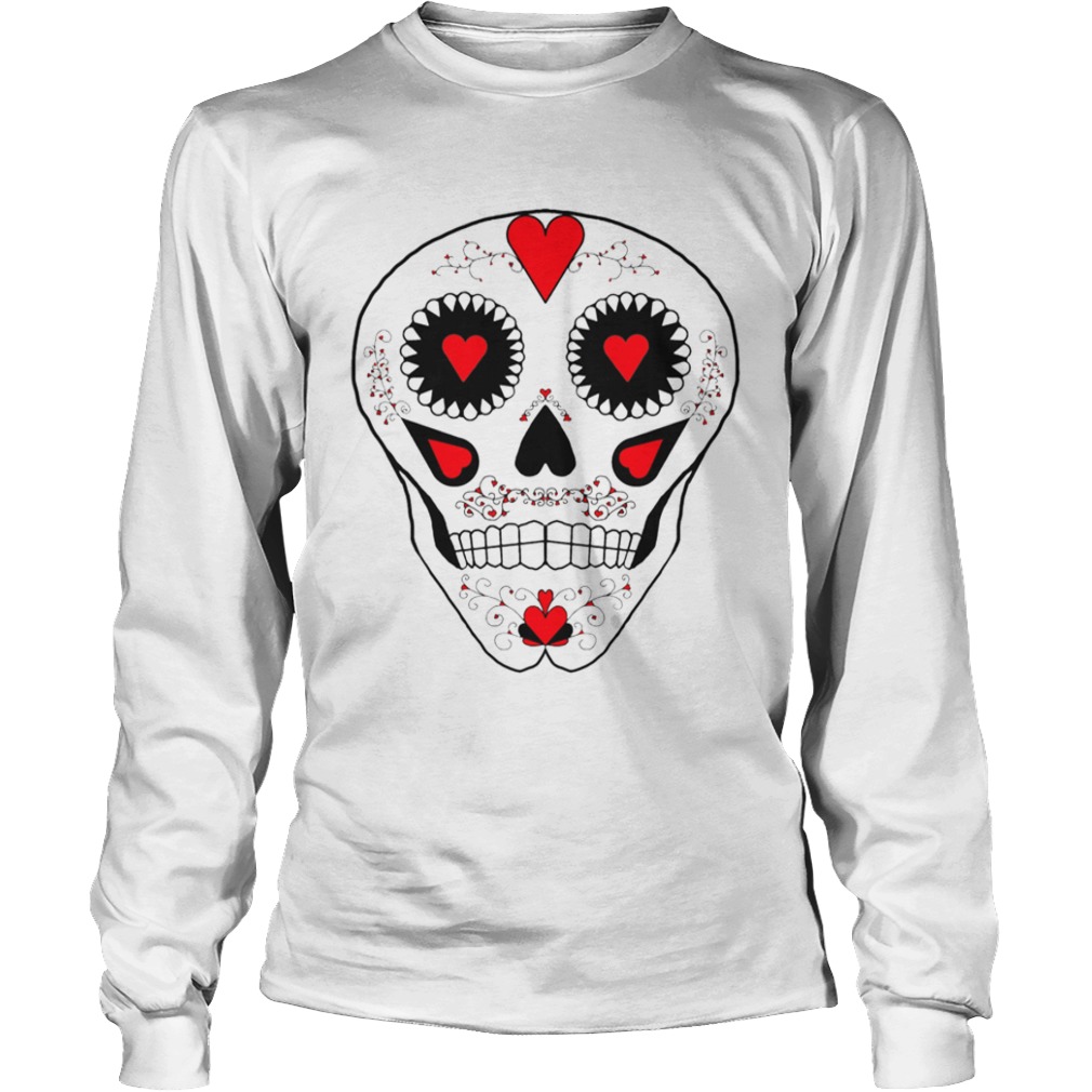 Skull Hearts Red Black White Day Of The Dead  Long Sleeve