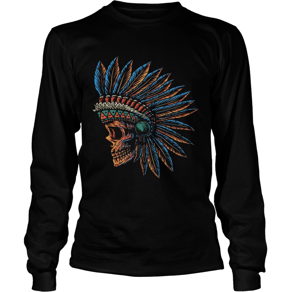 Skull Indian Side Position Day Of The Dead Retro Vintage  Long Sleeve