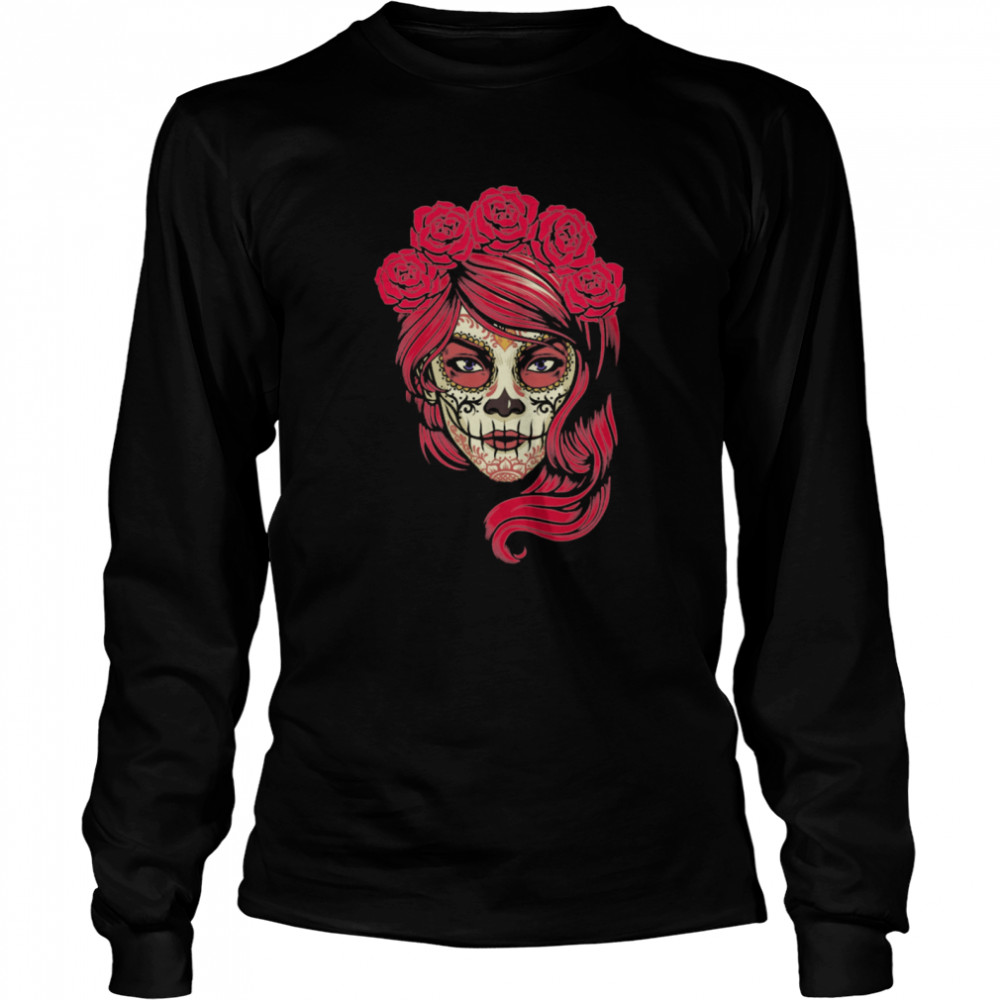 Skull Lady Woman Day Of The Dead  Long Sleeved T-shirt