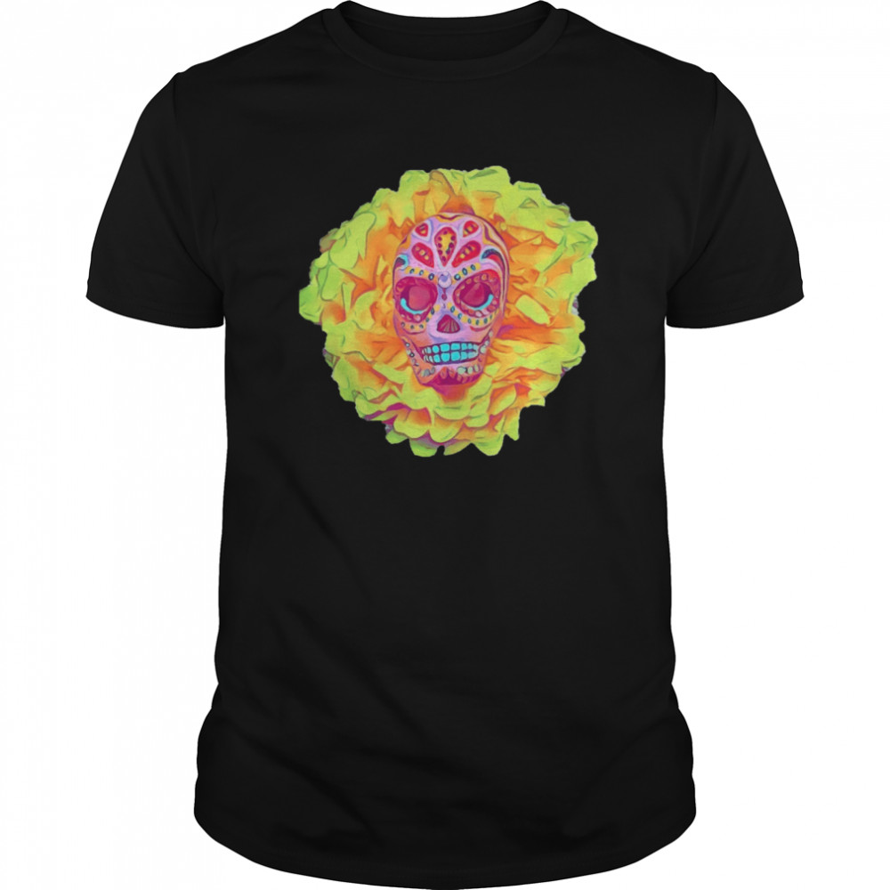 Skull Portrait Pink Yellow Day Of The Dead Mexican shirt