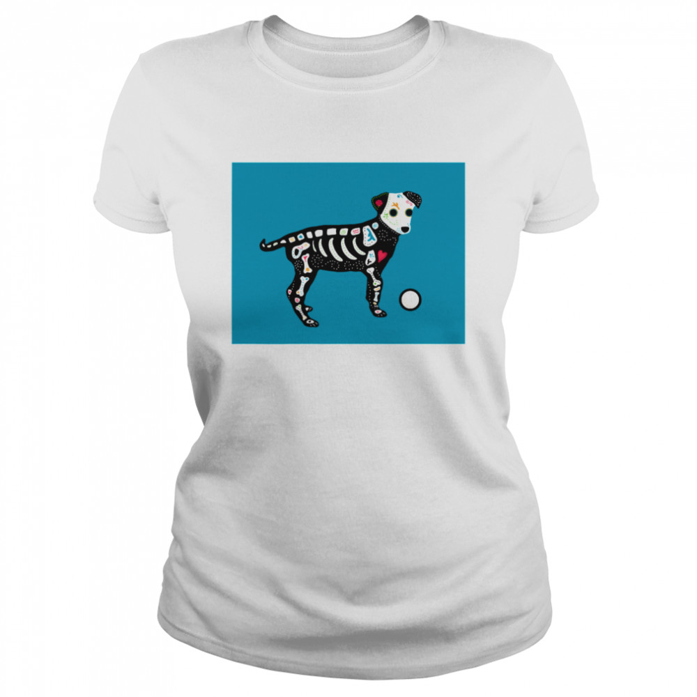 Skull Puppy On Blue Dia De Muertos  Classic Women's T-shirt