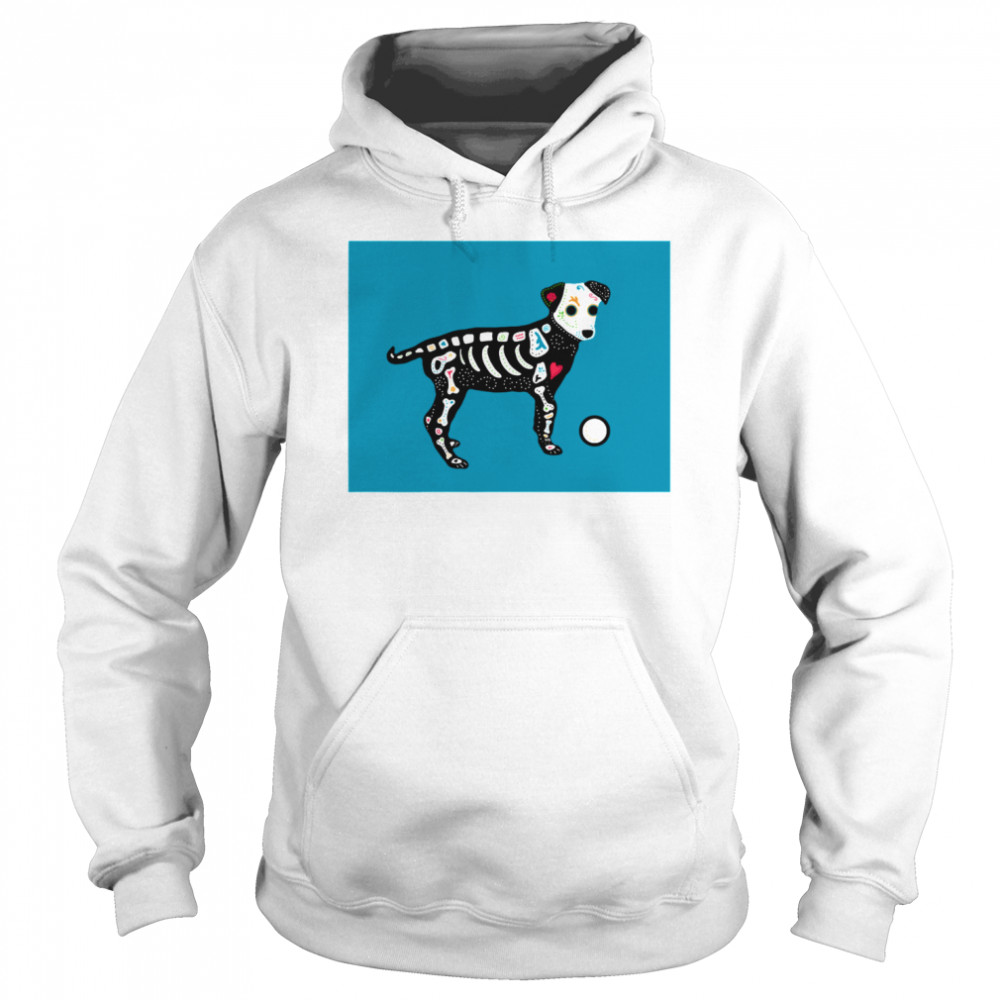 Skull Puppy On Blue Dia De Muertos  Unisex Hoodie