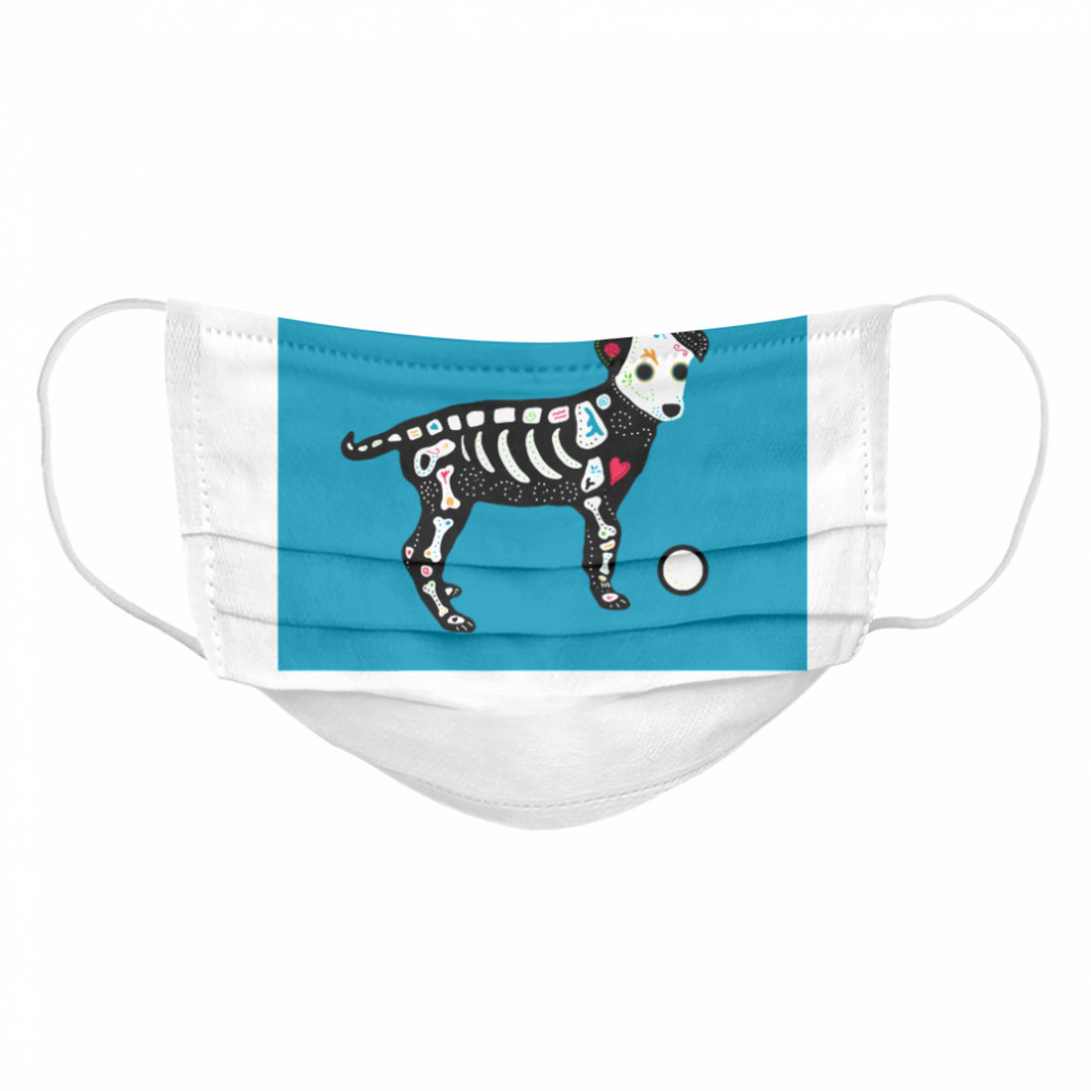 Skull Puppy On Blue Dia De Muertos  Cloth Face Mask