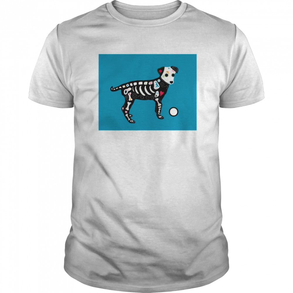 Skull Puppy On Blue Dia De Muertos shirt