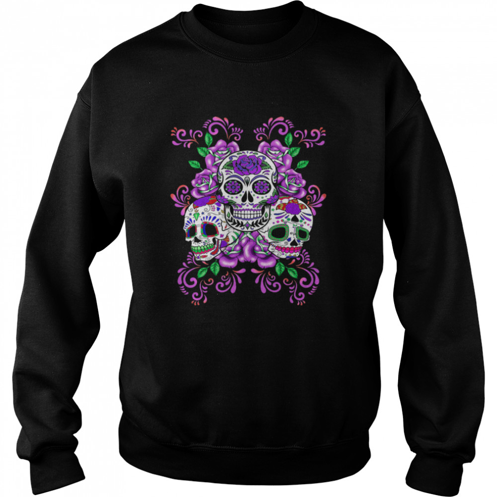 Skull Purple Floral Day Of The Dead Skulls  Unisex Sweatshirt