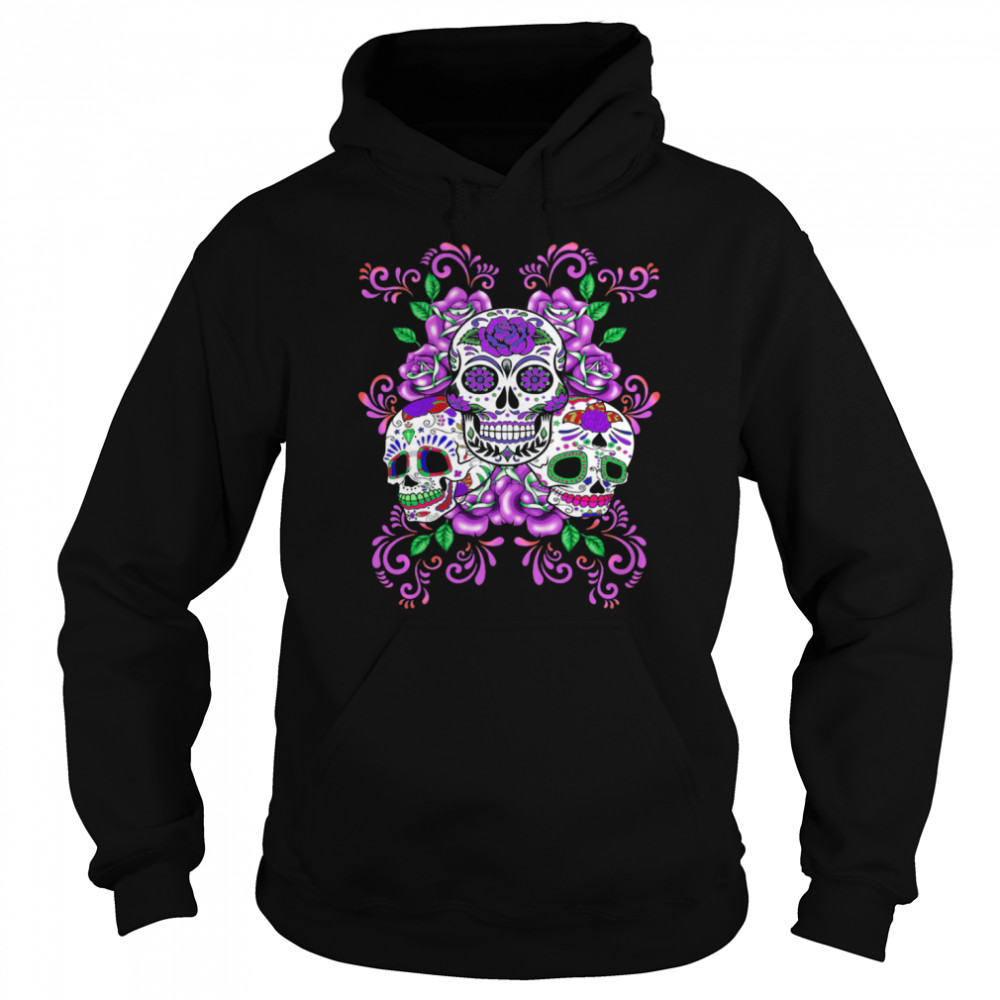 Skull Purple Floral Day Of The Dead Skulls  Unisex Hoodie