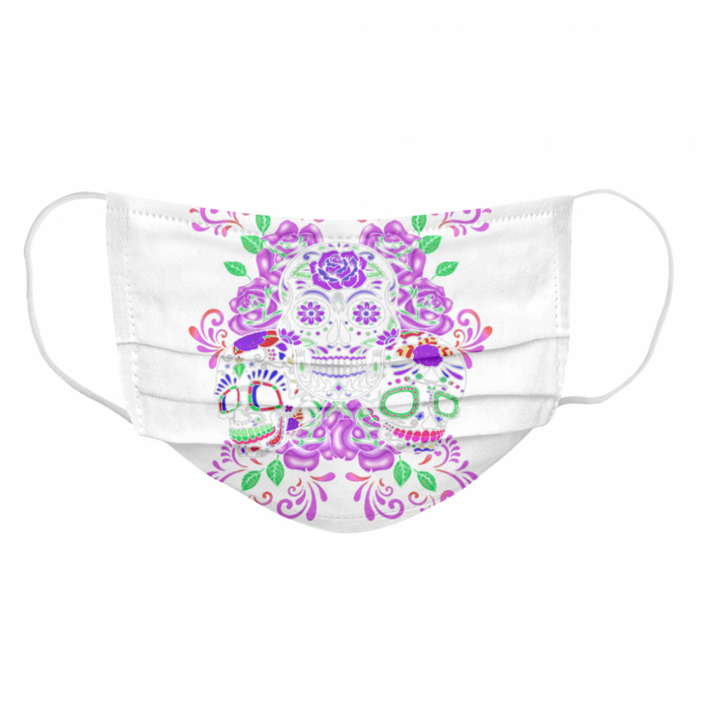 Skull Purple Floral Day Of The Dead Skulls  Cloth Face Mask