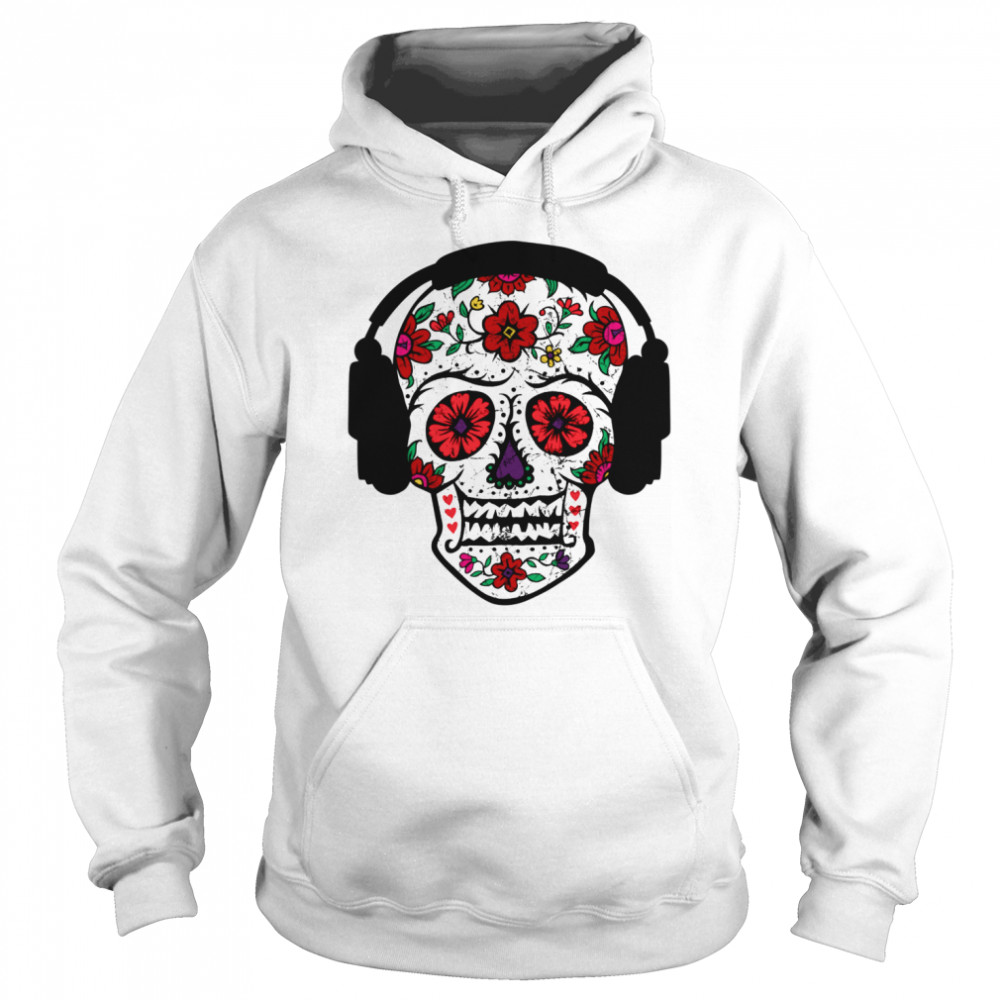 Skull With Headphones Day Of Dead  Unisex Hoodie