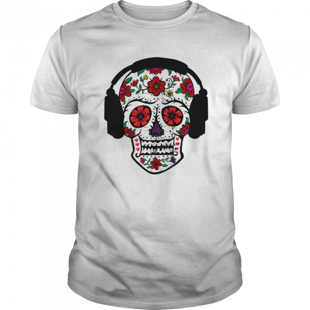 Skull With Headphones Day Of Dead  Classic Men's T-shirt