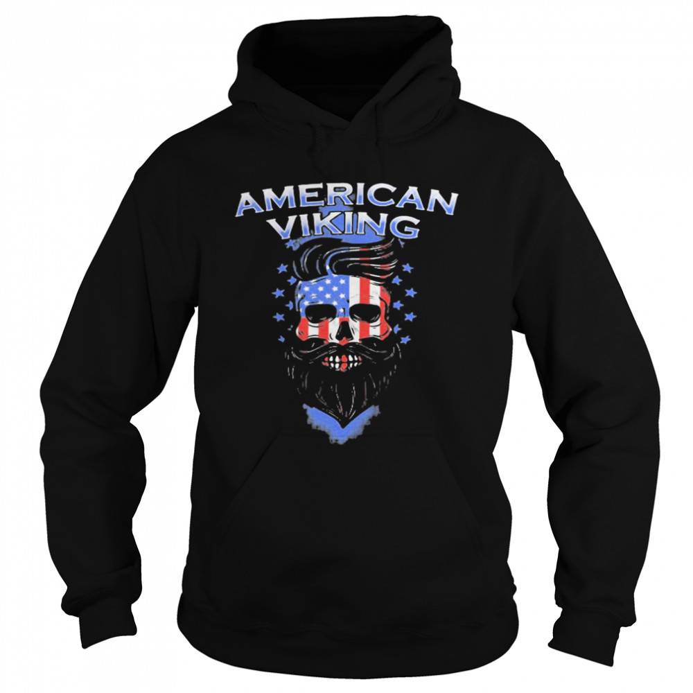 Skull beard american viking american flag  Unisex Hoodie