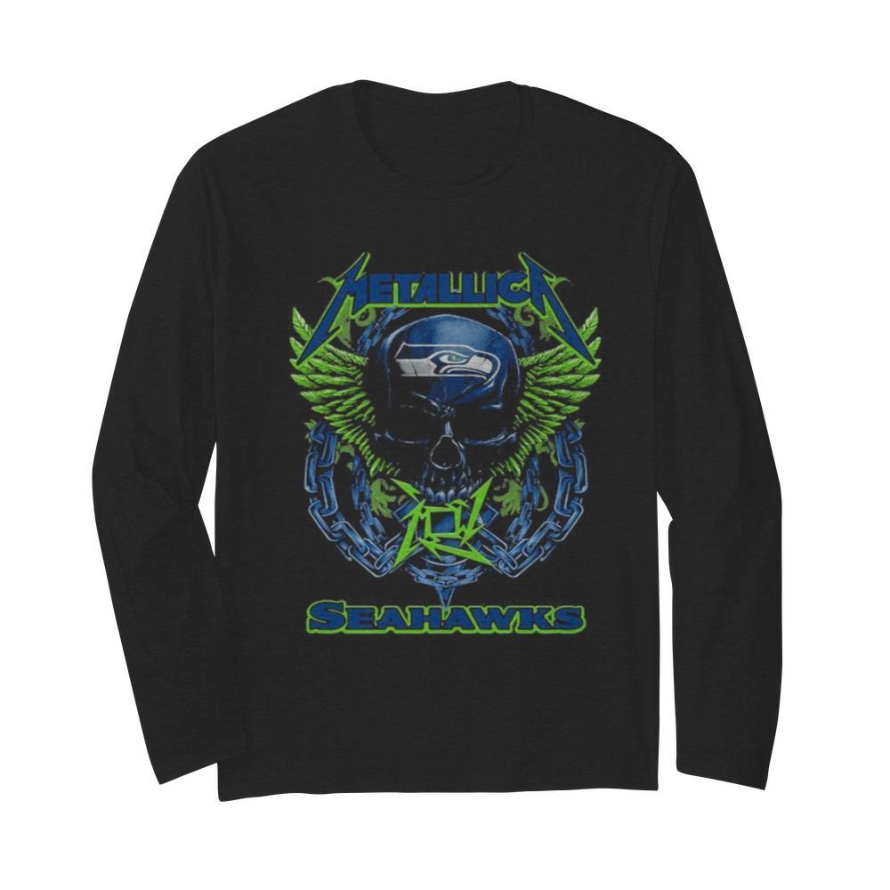 Skull wings metallica seattle seahawks  Long Sleeved T-shirt 