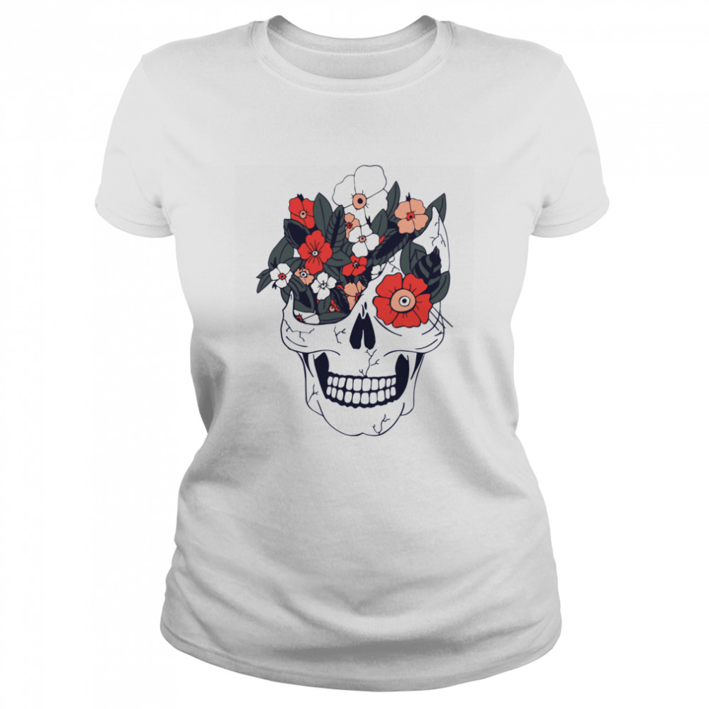 Skulls And Flowers Dia De Muertos  Classic Women's T-shirt