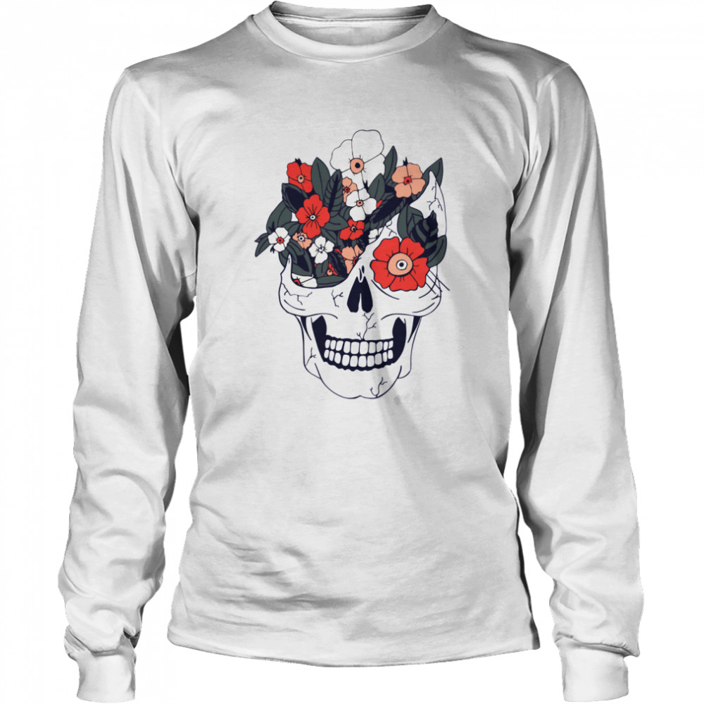 Skulls And Flowers Dia De Muertos  Long Sleeved T-shirt