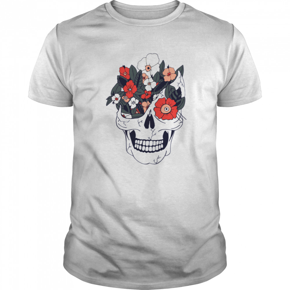 Skulls And Flowers Dia De Muertos  Classic Men's T-shirt