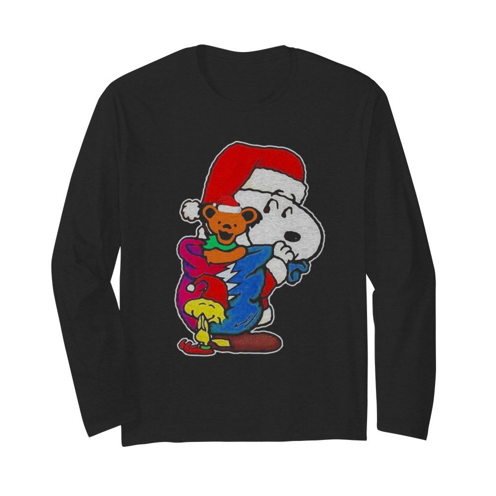 Snoopy woodstock and bear grateful dead merry christmas  Long Sleeved T-shirt 