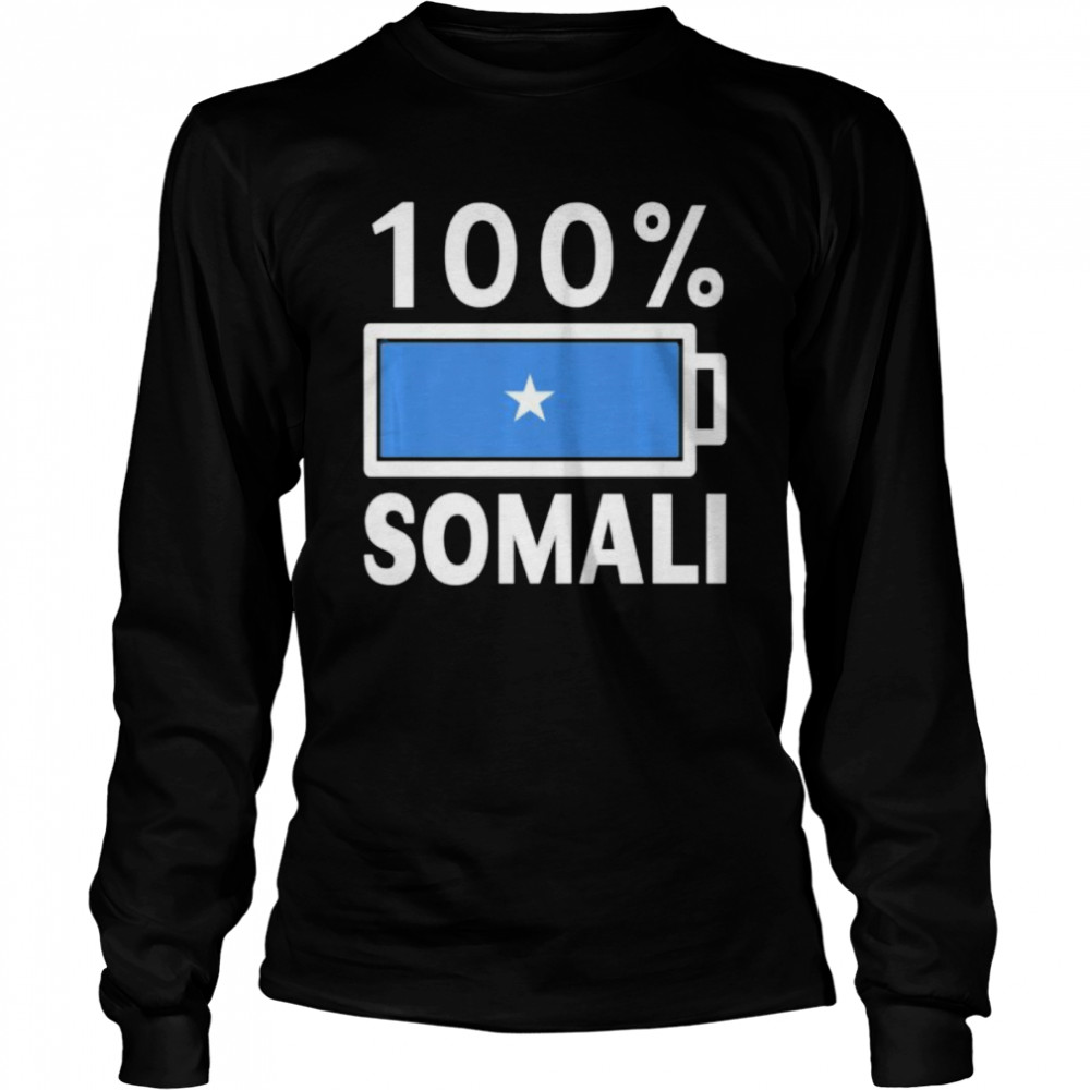 Somalia Flag 100 Somali Battery Power  Long Sleeved T-shirt