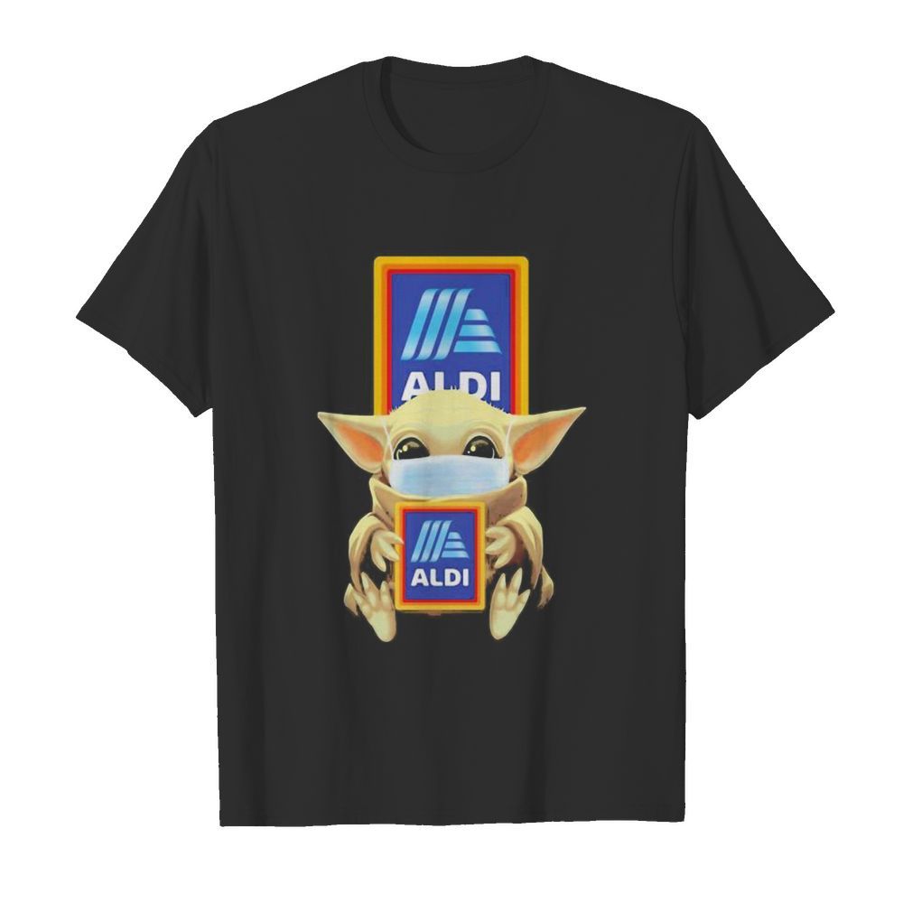 Star wars baby yoda mask hug aldi logo shirt