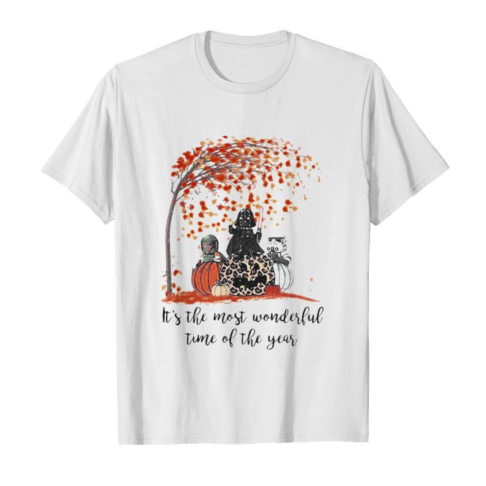 Star wars darth vader it’s the most wonderful time of the year leaves tree pumpkins leopard shirt