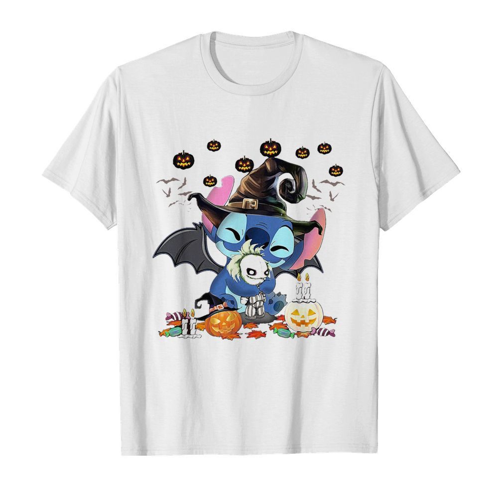 Stitch Witch Hug Jack Skellington Halloween Pumpkin shirt