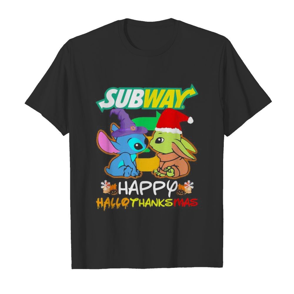 Stitch and baby yoda subway happy hallothanksmas halloween thanksgiving christmas  Classic Men's T-shirt