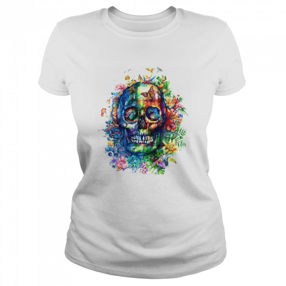 Sugar Skull Colorful Day Of The Dead Dia De Muertos  Classic Women's T-shirt