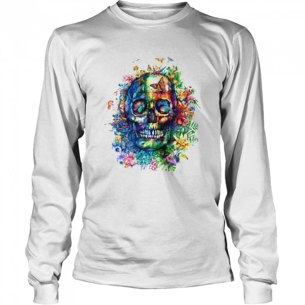 Sugar Skull Colorful Day Of The Dead Dia De Muertos  Long Sleeved T-shirt