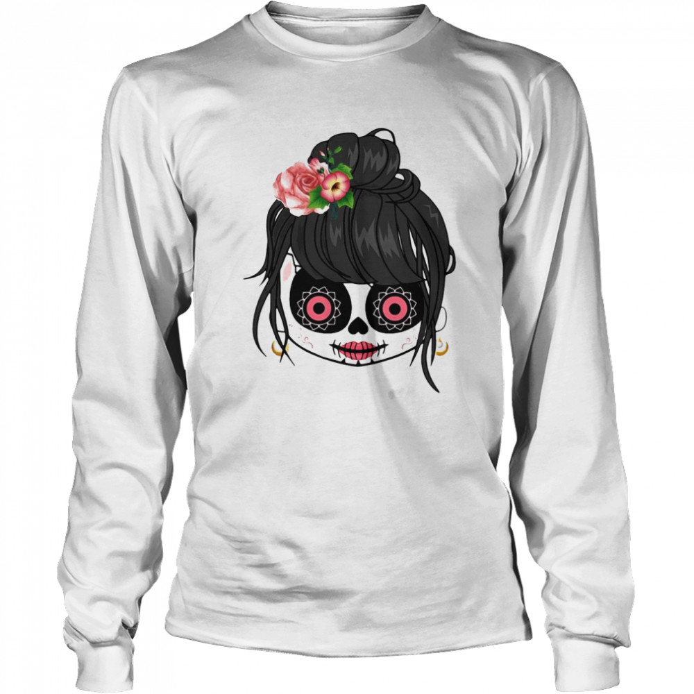 Sugar Skull Cute Girl Day Of The Dead  Long Sleeved T-shirt