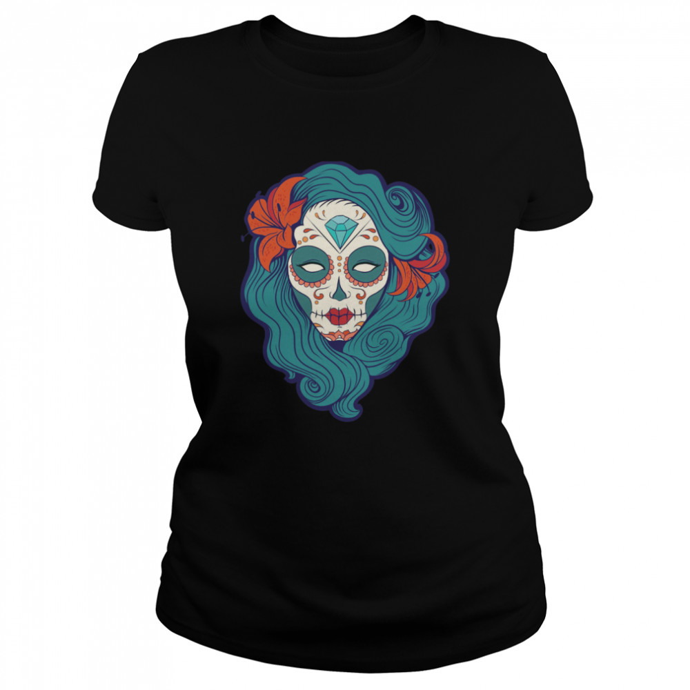 Sugar Skull Girl Day Of The Dead Dia De Muertos  Classic Women's T-shirt