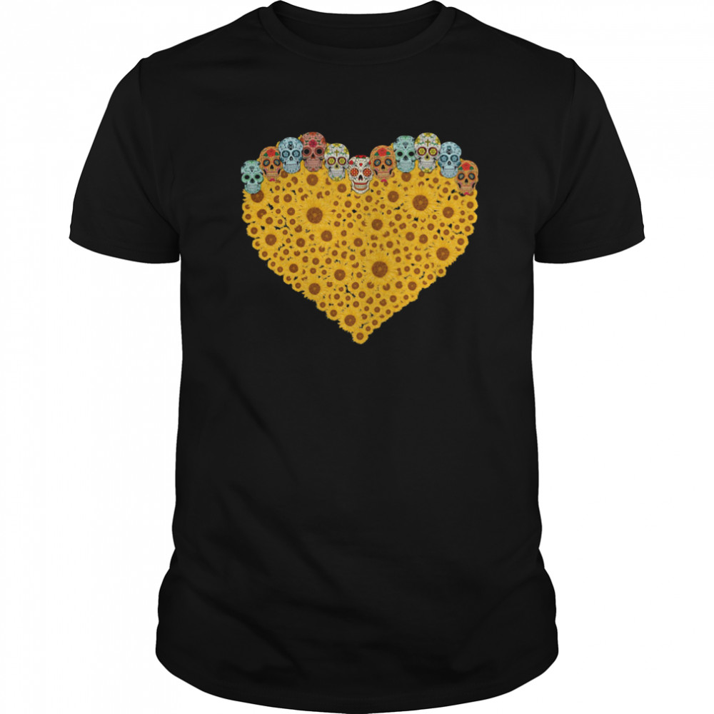 Sugar Skull Head Sunflower Heart shirt