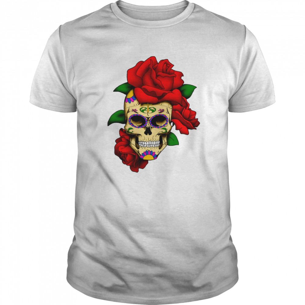 Sugar Skull With Rose Day Of The Dead Dia De Muertos shirt