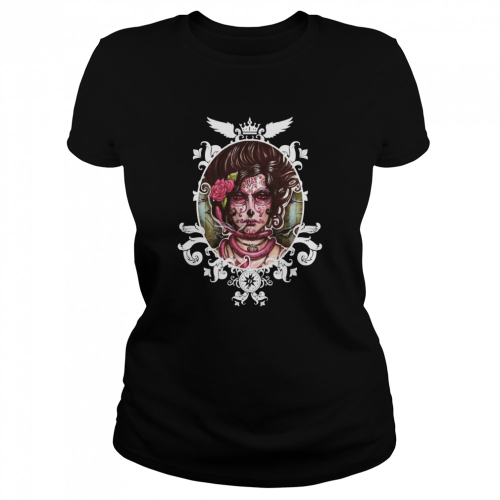 The Mexican Catrina Makeup And Sugar Skulls Dia De Los Muertos  Classic Women's T-shirt