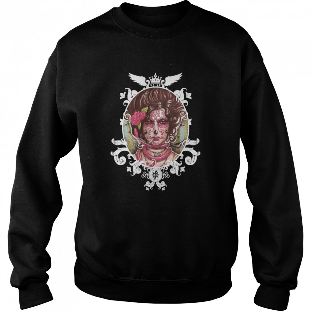 The Mexican Catrina Makeup And Sugar Skulls Dia De Los Muertos  Unisex Sweatshirt