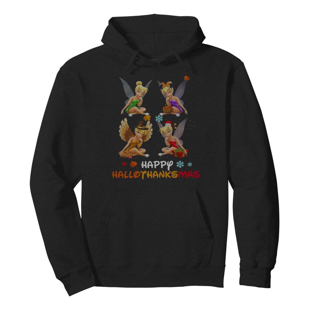 Tinkerbell Disney Halloween And Merry Christmas Happy Hallothanksmas  Unisex Hoodie