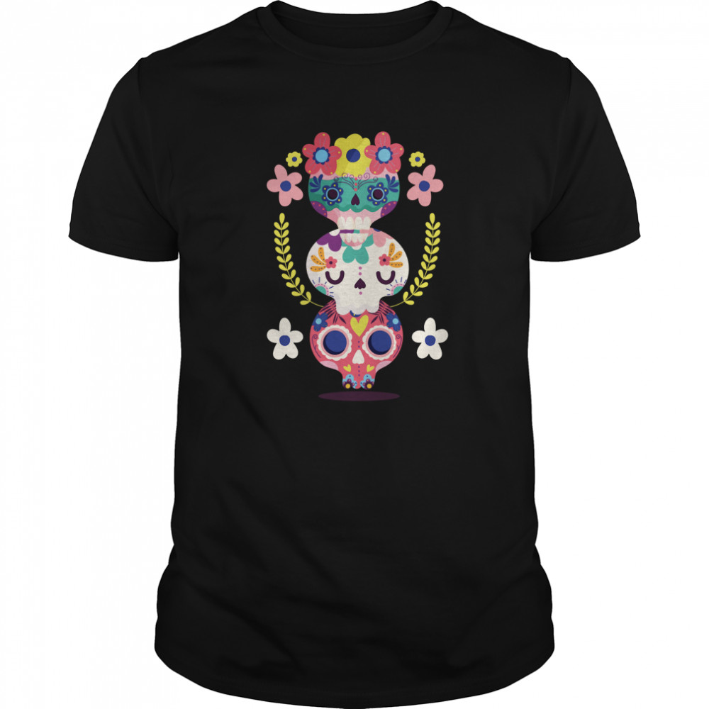 Triple Sugar Skull Colorful Day Of The Dead shirt