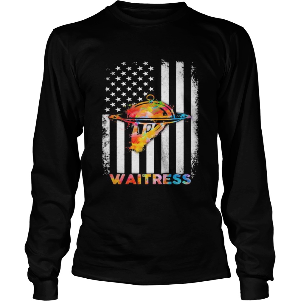 Waitress American Flag Independence Day  Long Sleeve