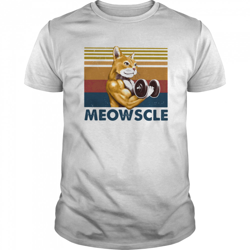 Weightlifting cat meowscle vintage retro shirt