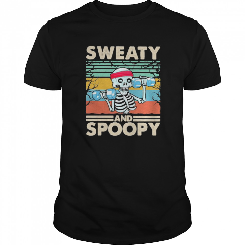 Weightlifting skeleton sweaty and spooky vintage retro shirt