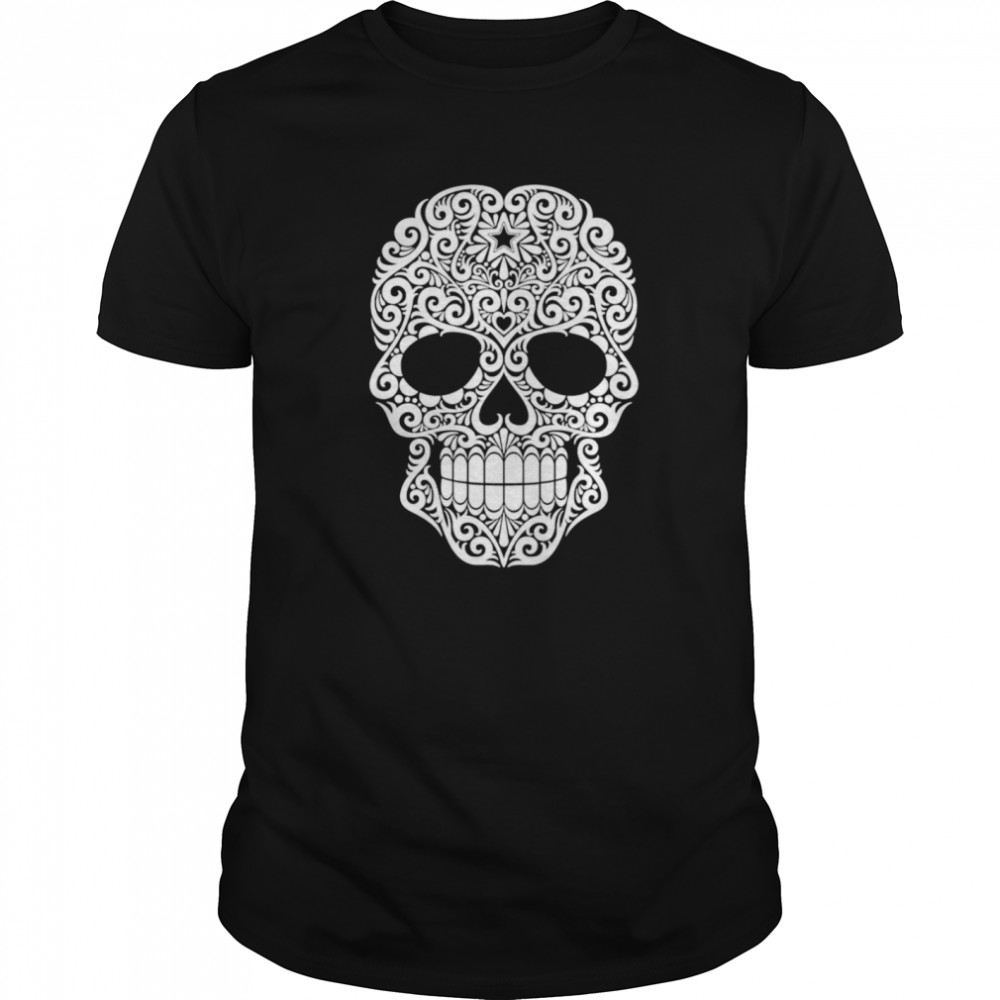 White Swirling Lines Sugar Skull Day Dead  Classic Men's T-shirt