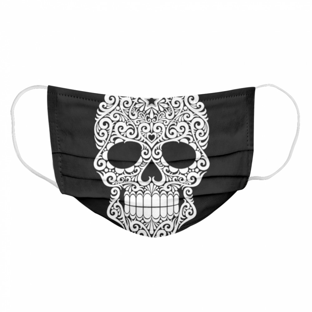 White Swirling Lines Sugar Skull Day Dead  Cloth Face Mask