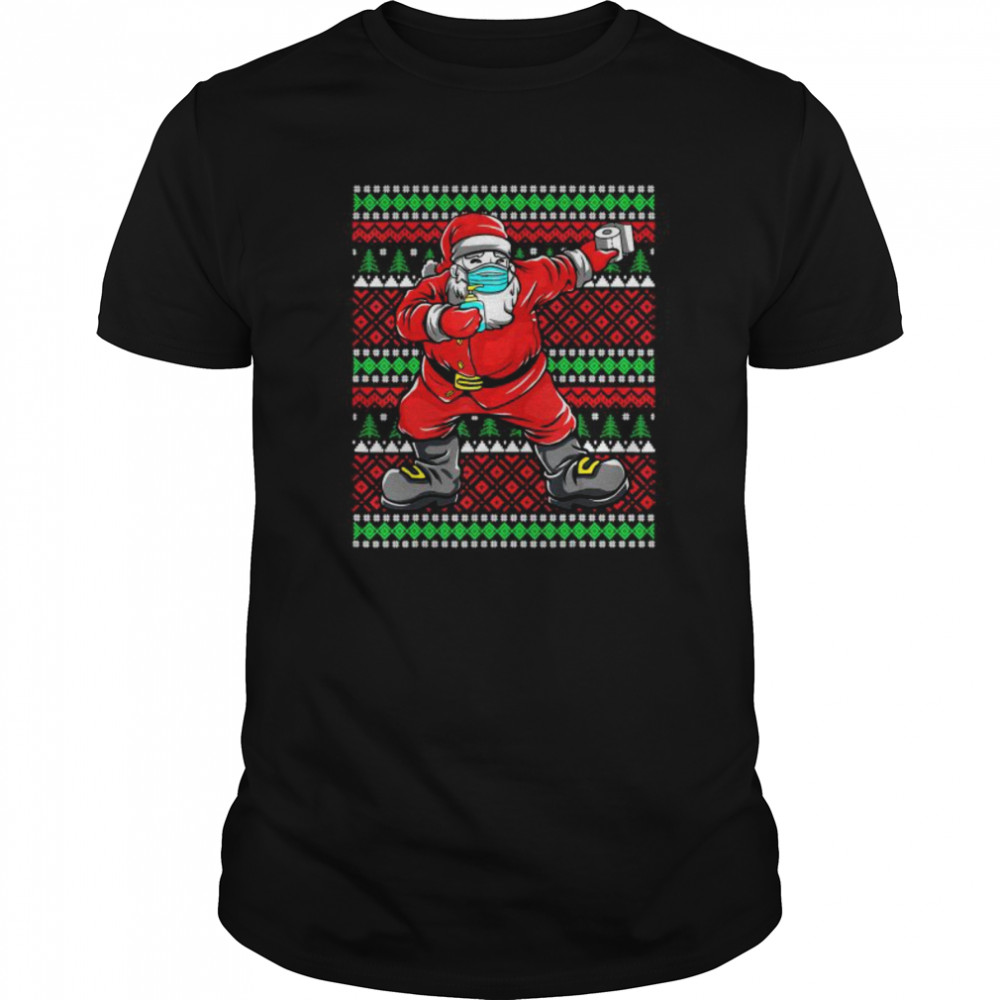 2020 Ugly Sweater Design Dabbing Santa Wearing Mask shirt