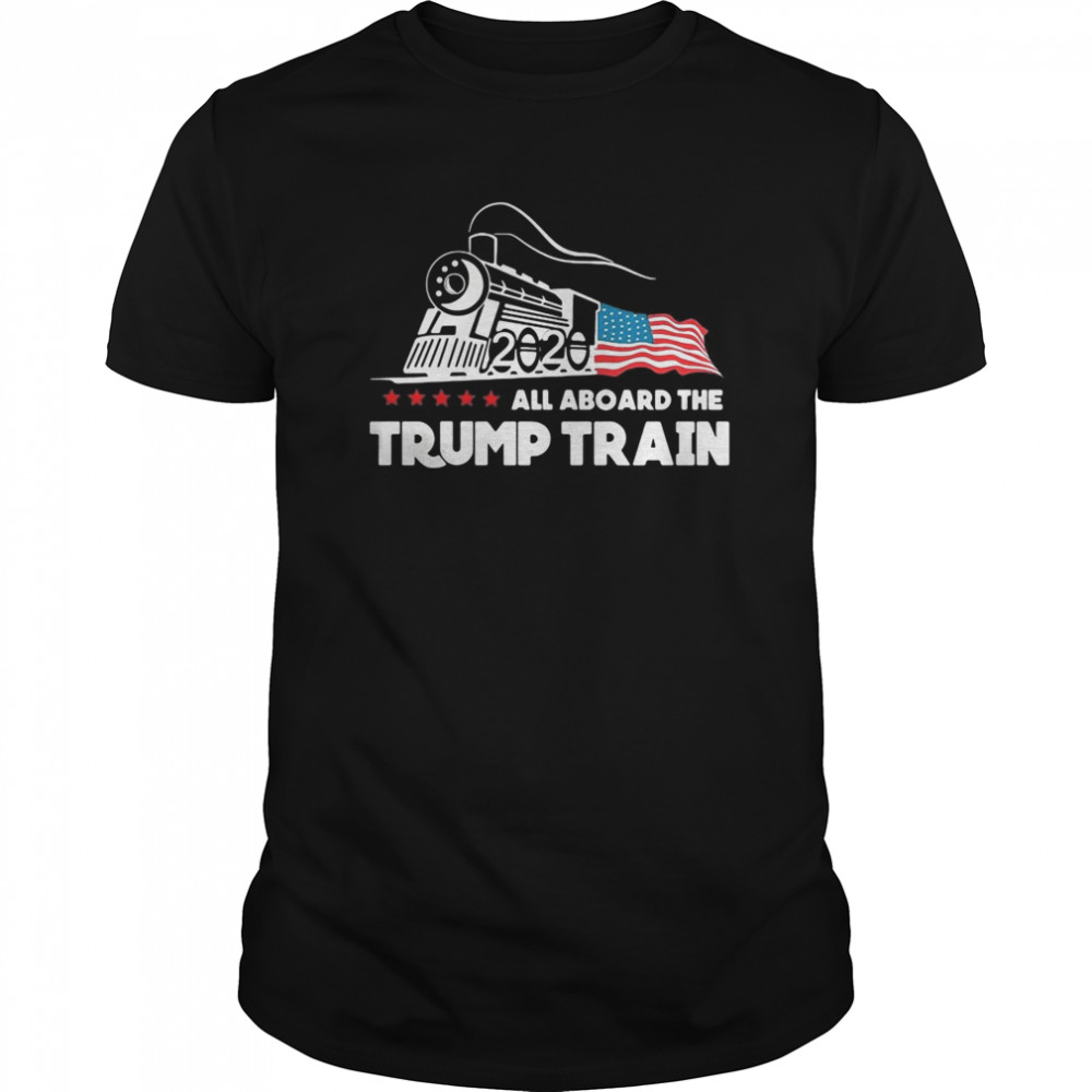 All aboard the trump train 2020 american flag shirt