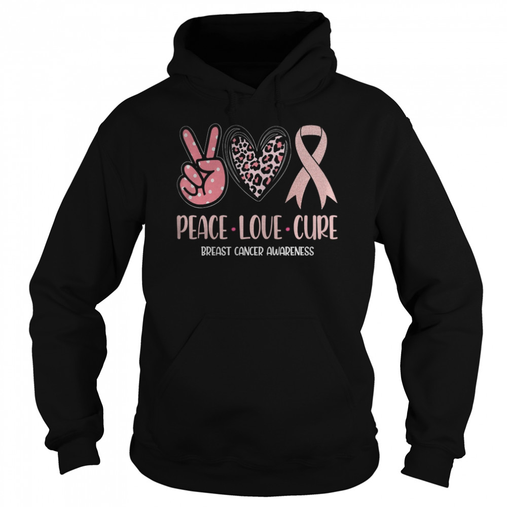 Breast Cancer Peace Love Cure In October We Wear Pink Ribbon  Unisex Hoodie